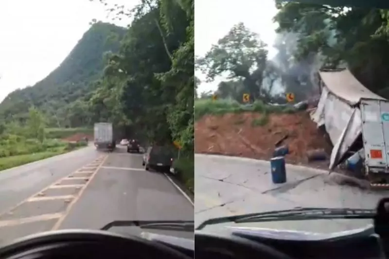 VÍDEO: Imagem chocante mostra momento do acidente que derrubou produto na Serra Dona Francisca